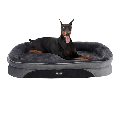 HMTOPE Orthopädisches Hundebett, Hundesofa, Vierseitiges Nackenrolle Kissen, rutschfeste Unterseite Hundekorb, Abnehmbar und Waschbar, Grosse Hunde, 122 x 90 x 19 cm, Dunkelgrau von HMTOPE