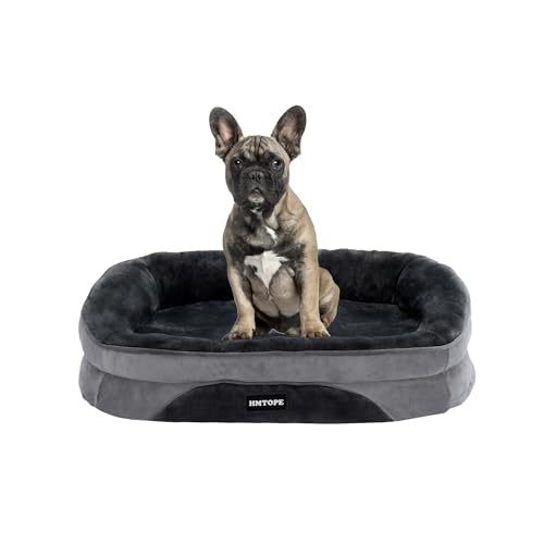 HMTOPE Orthopädisches Hundebett, Hundesofa, Vierseitiges Nackenrolle Kissen, rutschfeste Unterseite Hundekorb, Abnehmbar und Waschbar, Kleine Hunde, 71 x 53 x 14 cm, Dunkelgrau von HMTOPE