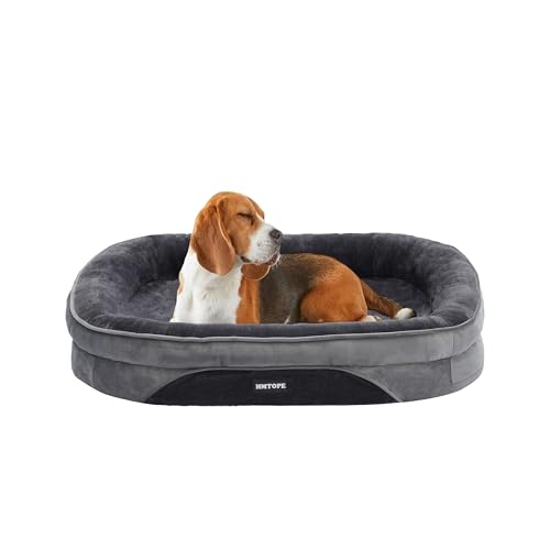 HMTOPE Orthopädisches Hundebett, Hundesofa, Vierseitiges Nackenrolle Kissen, rutschfeste Unterseite Hundekorb, Abnehmbar und Waschbar, Kleine Hunde, Mittelgroße Hunde, 90 x 71 x 15 cm, Dunkelgrau von HMTOPE