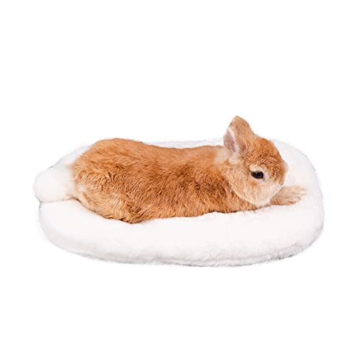 HNDB Warme Weiche Kaninchen Flanell Matte, Kleintiere Kaninchenschwanz Form Bett, Kleintier Plüsch Bett Hamster Meerschweinchen Chinchilla Pad Matte Käfig Liner Kaninchen (S,White) von HNDB