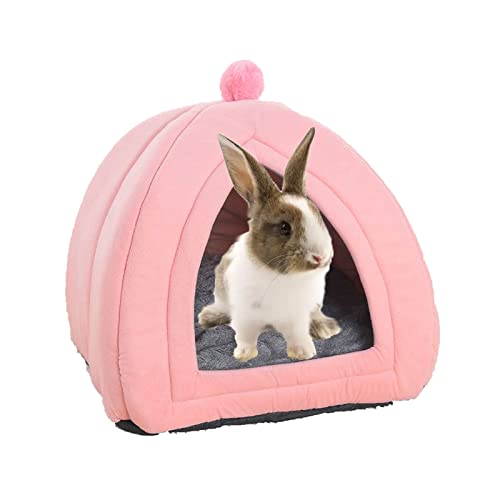 HNDB Warmes Weiches Kaninchenhaus Mit Flanellmatte, Kleine Haustiere Kaninchenschwanz Form Bett, Kleines Tier Plüsch Bett Hamster Meerschweinchen Chinchilla Pad Matte (S,Pink) von HNDB