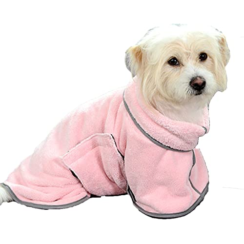 Mikrofaser Hund Bademantel Wearable Pet Badetuch, Super Saugfähige Schnell Trocknende Weiche Verstellbare Hundekleidung Für Kleine Hunde Mittlere Hunde Katzen Handtücher (S,Pink) von HNDB