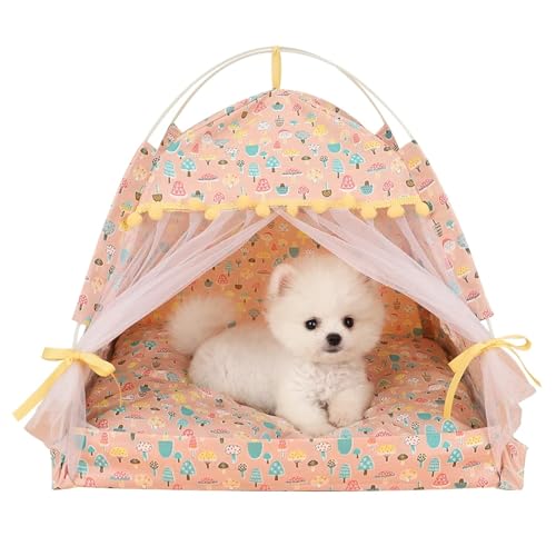 Tipi Zelt für Haustiere Haustier Hund Zelt Haus Blumen Druck Geschlossenen Katze Zelt Bett Innen Klapp Tragbare Komfortable Kätzchen Bett Zwinger for Kleine Haustiere (Color : G, Size : L) von HNEJA