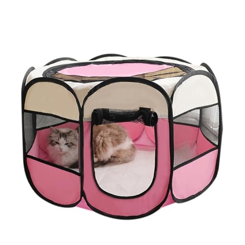 Tipi Zelt für Haustiere Tragbare Falten Haustier Zelt Hund Haus Achteckigen Käfig for Katze Zelt Welpen Zwinger Einfache Bedienung Zaun Im Freien Große Hunde Haus (Color : PINK, Size : M) von HNEJA