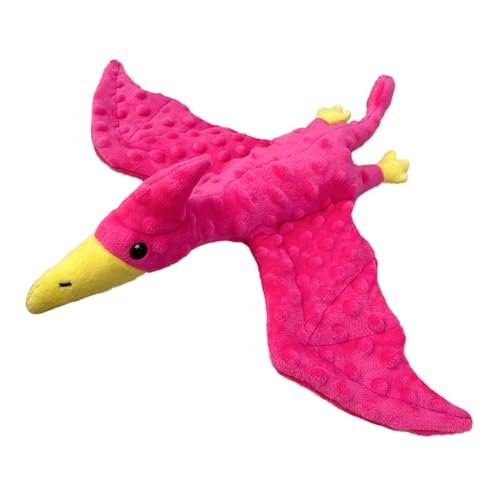 HNQTJJS Quietschendes Hundespielzeug, Plüsch-Hundespielzeug mit Knisterpapier, gefüllt, langlebig, Kauspielzeug für kleine, mittlere und große Hunde, Pterodaktyl, Hot Pink von HNQTJJS