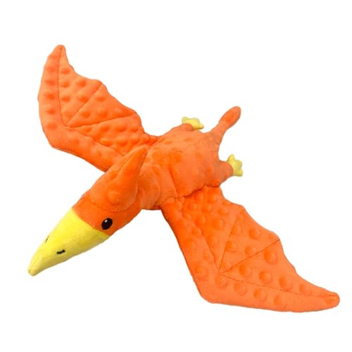 HNQTJJS Quietschendes Hundespielzeug, Plüsch-Hundespielzeug mit Knisterpapier, gefüllt, langlebig, Kauspielzeug für kleine, mittlere und große Hunde, Pterodaktyl-Orange von HNQTJJS