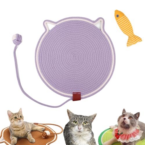 Celery Pets Doppel-Kratzpad, Kratzmatte FüR Katzen, Katzenspielzeug Zum Kratzen, Katzenkratzpad Aus NatüRlichem Baumwollseil, 17/20 Zoll, Rundes Boden-Katzenkratzpad (01,43cm) von HNTKGME