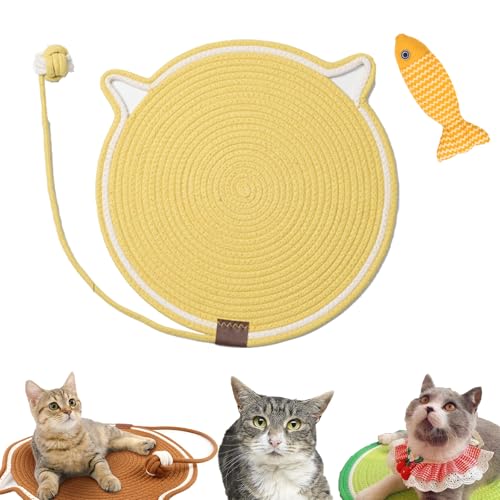 Celery Pets Doppel-Kratzpad, Kratzmatte FüR Katzen, Katzenspielzeug Zum Kratzen, Katzenkratzpad Aus NatüRlichem Baumwollseil, 17/20 Zoll, Rundes Boden-Katzenkratzpad (09,43cm) von HNTKGME