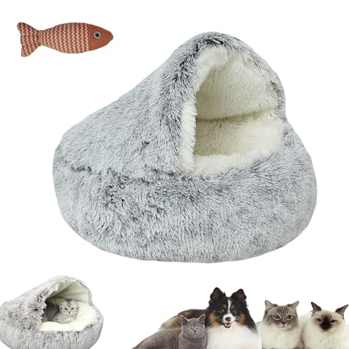 HNTKGME Lapcatz Nest Bed, Cat Sleeping Bag for Indoor Cats, Covered Thickened Warm Cat Nest Bed, Anti-Slip Bottom Removable Washable Fluffy Cat Bed for Small and Medium Dogs Cats (A,19.6in) von HNTKGME