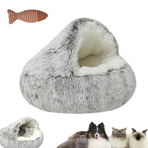 HNTKGME Lapcatz Nest Bed, Cat Sleeping Bag for Indoor Cats, Covered Thickened Warm Cat Nest Bed, Anti-Slip Bottom Removable Washable Fluffy Cat Bed for Small and Medium Dogs Cats (B,23.6in) von HNTKGME