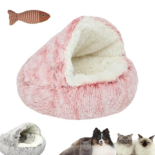 HNTKGME Lapcatz Nest Bed, Cat Sleeping Bag for Indoor Cats, Covered Thickened Warm Cat Nest Bed, Anti-Slip Bottom Removable Washable Fluffy Cat Bed for Small and Medium Dogs Cats (C,15.7in) von HNTKGME