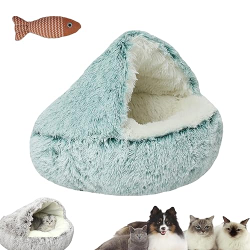 HNTKGME Lapcatz Nest Bed, Cat Sleeping Bag for Indoor Cats, Covered Thickened Warm Cat Nest Bed, Anti-Slip Bottom Removable Washable Fluffy Cat Bed for Small and Medium Dogs Cats (D,15.7in) von HNTKGME