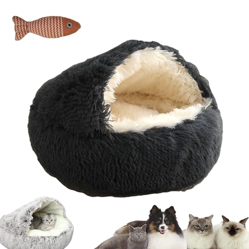 HNTKGME Lapcatz Nest Bed, Cat Sleeping Bag for Indoor Cats, Covered Thickened Warm Cat Nest Bed, Anti-Slip Bottom Removable Washable Fluffy Cat Bed for Small and Medium Dogs Cats (E,23.6in) von HNTKGME