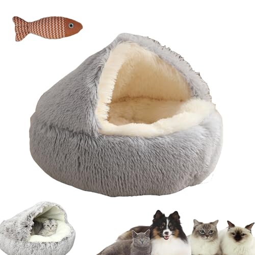 HNTKGME Lapcatz Nest Bed, Cat Sleeping Bag for Indoor Cats, Covered Thickened Warm Cat Nest Bed, Anti-Slip Bottom Removable Washable Fluffy Cat Bed for Small and Medium Dogs Cats (F,15.7in) von HNTKGME