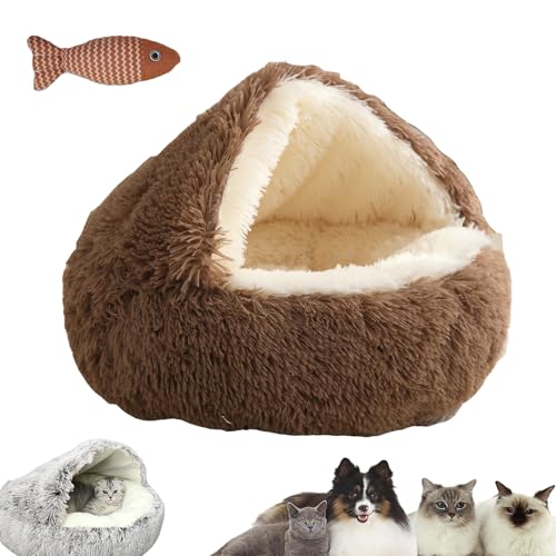 HNTKGME Lapcatz Nest Bed, Cat Sleeping Bag for Indoor Cats, Covered Thickened Warm Cat Nest Bed, Anti-Slip Bottom Removable Washable Fluffy Cat Bed for Small and Medium Dogs Cats (G,15.7in) von HNTKGME