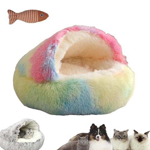 HNTKGME Lapcatz Nest Bed, Cat Sleeping Bag for Indoor Cats, Covered Thickened Warm Cat Nest Bed, Anti-Slip Bottom Removable Washable Fluffy Cat Bed for Small and Medium Dogs Cats (H,23.6in) von HNTKGME