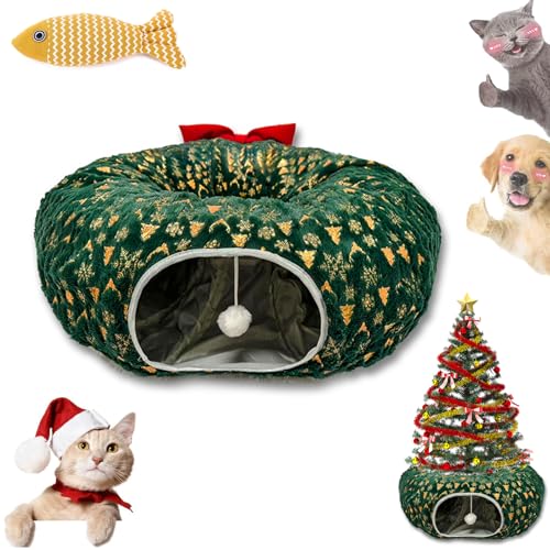 Katzentunnel Weihnachtsbaum, Runder Weihnachtsbaum FüR Katzen, Katzen Weihnachtsbaum, Katzentunnel Weihnachten Faltbar Einfache Montage, Geeignet FüR GroßE, MittelgroßE Und Kleine Katzen (03) von HNTKGME