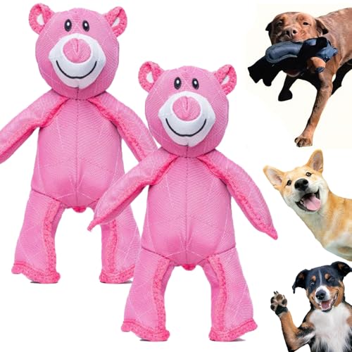 Unbreakable Bear, Unbreakable Bear Hundespielzeug, Quietschendes BäRen Kauspielzeug füR Hunde, DreifachnäHte und Kaufestes Nylon, Waschbares, Bissfestes HundebäRenspielzeug füR Starke Kauer (2*Pink) von HNTKGME