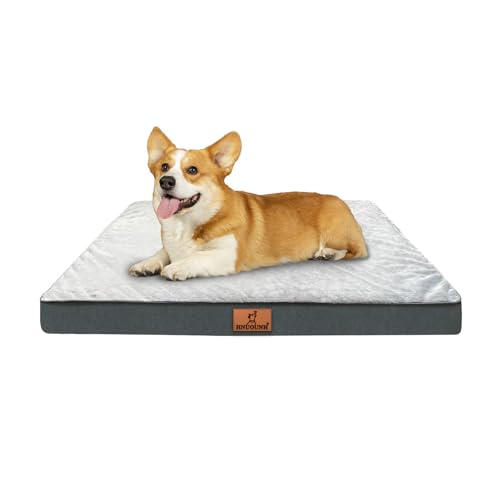 HNUOUNH Hundebett Grosse Hunde, Orthopädisches Hundebett Waschbar Hundekissen Flauschig,Atmungsaktiv Hundematte Hundematratze mit Abnehmbarer Deckel, Anti-Rutsch-Boden, Grau 76x50x8cm von HNUOUNH