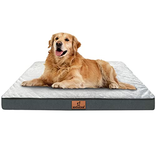 HNUOUNH Hundebett Grosse Hunde, Orthopädisches Hundebett Waschbar Hundekissen Flauschig,Atmungsaktiv Hundematte Hundematratze mit Abnehmbarer Deckel, Anti-Rutsch-Boden, Grau 105x74x10cm von HNUOUNH