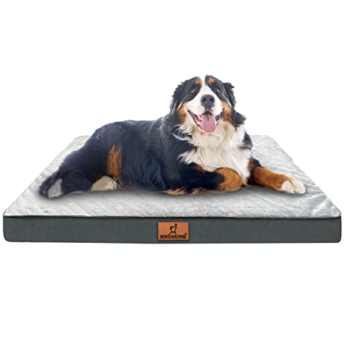 HNUOUNH Hundebett Grosse Hunde, Orthopädisches Hundebett Waschbar Hundekissen Flauschig,Atmungsaktiv Hundematte Hundematratze mit Abnehmbarer Deckel, Anti-Rutsch-Boden, Grau 120x74x10cm von HNUOUNH