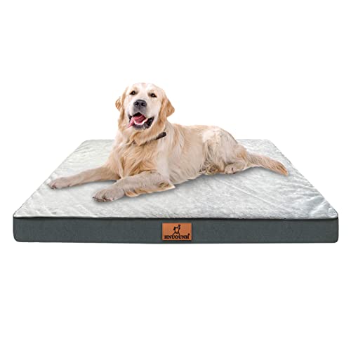 HNUOUNH Hundebett Grosse Hunde, Orthopädisches Hundebett Waschbar Hundekissen Flauschig,Atmungsaktiv Hundematte Hundematratze mit Abnehmbarer Deckel, Anti-Rutsch-Boden, Grau 89x59x8cm von HNUOUNH