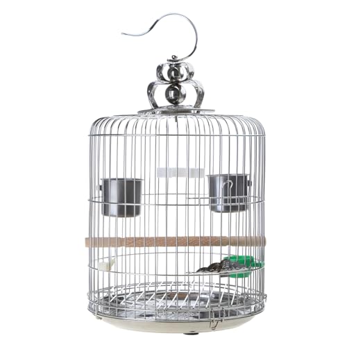 Kleiner Vogelkäfig Edelstahl Papageienträger mit Holzständer und Metallbechern für Lovebirds Finken Sittiche Vogelreisekäfig klein mit Sitzstangen Ständer und Schalen für Papageien Nymphensittiche von HNsdsvcd