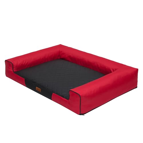 HOBBYGARDEN Haustierbett Hundeliegen Kissen Hundebett Liegen Hundekissen Bett Sofa Hundekorb Tierbett Hundesofa Hundematratze: Rot mit Schwarz Matratze, L - 80 x 55 cm von HOBBYGARDEN