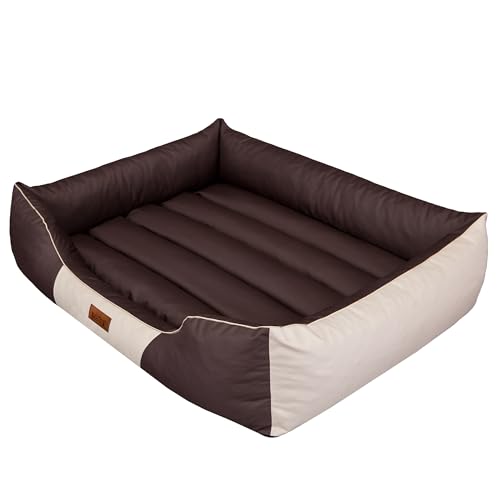 HOBBYGARDEN Haustierbett Hundeliegen Kissen Liegen Hundebett Rastplatz Hundekissen Bett Sofa Tierbett Hundesofa Matratze, XL - 65 x 50 cm Braun mit Beige von HOBBYGARDEN