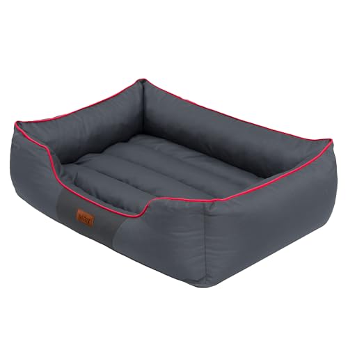 HOBBYGARDEN Haustierbett Hundeliegen Kissen Liegen Hundebett Rastplatz Hundekissen Bett Sofa Tierbett Hundesofa Matratze, XL - 65 x 50 cm Grau mit rotem Rand von HOBBYGARDEN