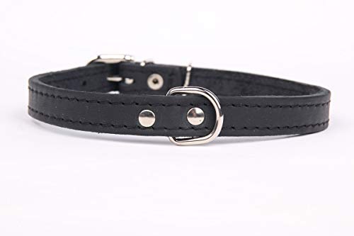 Exklusives,weiches Echt-Leder-Hunde-Halsband 906 1,2 cm breit x 37 cm, schwarz, Halsumfang 33-41 cm von HOGACA