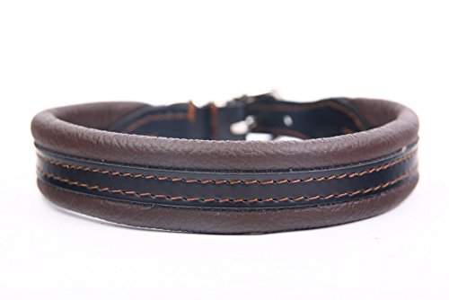 HOGACA Supersoftes Hundehalsband 688 16mm / 40cm Handarbeit MADE IN EU Leder/Nylon Lochbereich 32.5-37.5cm mit hochwertiger silberfarbiger Schnalle aus Chromnickelstahl von HOGACA