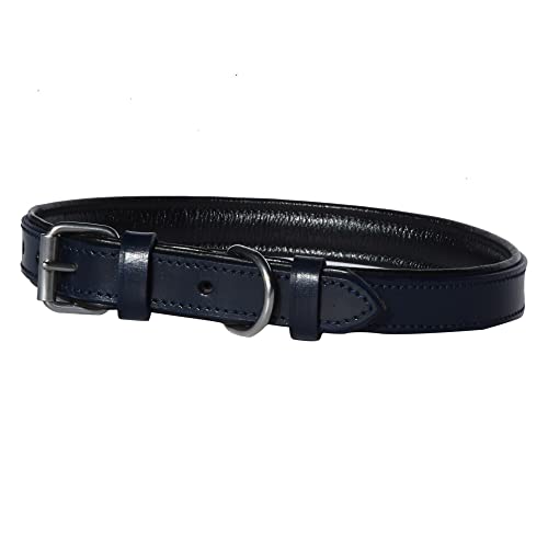 HOGACA geöltes Echt-Leder-Hunde-Halsband 786-03.6, 1,8 x 50cm / Löcher 37-45cm +/- 0,5cm, in dunkelblau von HOGACA