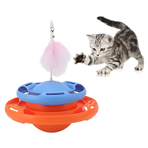 HOHXFYP Katzen Turntable Spielzeug,Kunststoff,Kein Umfallen Der Basis,Katzen Track Tower Spielzeug,Mehrere Funktionen in Einem Katzen ?bungsturm Spielzeug,Angenommene Geschlossene (5.5 * 9.8in-Blau) von HOHXFYP