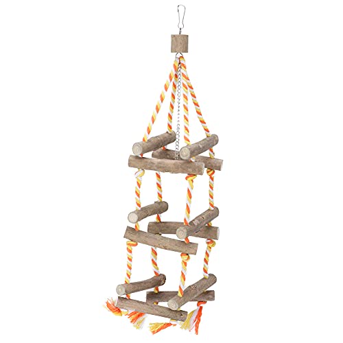 HOHXFYP Papageien Kletterleiter Spielzeug, 3 Lagige Vogelschaukel Aus Holz mit Baumwollseil, Multi Vogelspiel Hängebrücke, Käfigstange für Papageien, Vögel von HOHXFYP