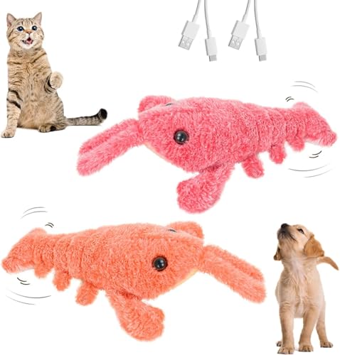 Floppy Lobster Interaktives Hundespielzeug, Neuer Wiederaufladbarer Kuscheltierhund,Elektrische Plüsch Hummer Interaktives Hundespielzeug, erbessert die Vitalität von Haustieren (Rosa+Orange) von HOIDOKLY