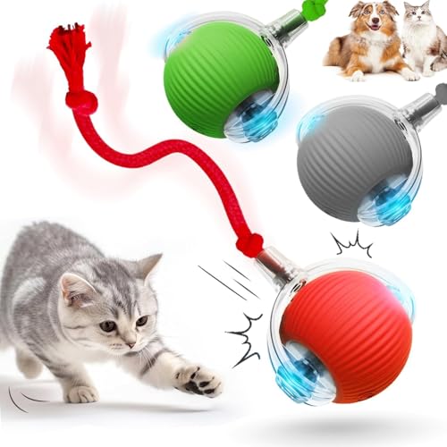 HOIDOKLY 2025 Neu Interaktives Katzenballspielzeug, Haustiere Spielzeug, Hundeballspielzeug mit USB Aufladbar, DREI Arbeitsmodi, 360° drehbar Smart Ball für Katzen und Hunde (Grün+Rot+Grau) von HOIDOKLY