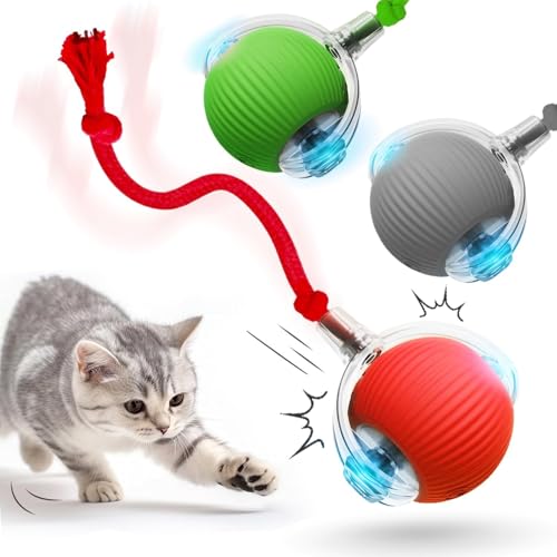 HOIDOKLY 2025 Neu Interaktives Katzenballspielzeug, Hundeballspielzeug, Spielzeug für Haustiere Elektrisch mit USB Aufladbar, DREI Arbeitsmodi, 360° Smart Automatic Rolling Pet Ball (Grau+Grün+Rot) von HOIDOKLY