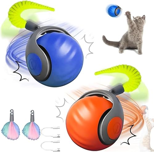 HOIDOKLY 2025 Neuer Speedy Tail 2.0, Speedy Tail Katzenspielzeug, König des interaktiven Katzenspielzeugballs, Automatisches Katzenspielzeug, lindert Ängste (Blau+Orange) von HOIDOKLY