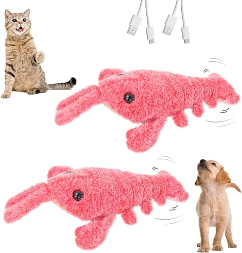 HOIDOKLY Floppy Lobster Interaktives Hundespielzeug, Neuer Wiederaufladbarer Kuscheltierhund,Elektrische Plüsch Hummer Interaktives Hundespielzeug, erbessert die Vitalität von Haustieren (Rosa-2PCS) von HOIDOKLY