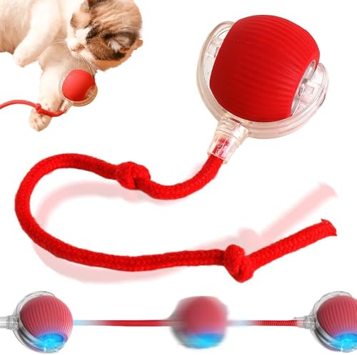 HOIDOKLY Interaktiver Rollender Hundeball, Hundespielzeug Ball mit Schnur, Smart Automatisch Rollender Ball für Katzen und Hunde, Interaktives Hundespielzeug, Hundeball Elektrisch (Rot) von HOIDOKLY