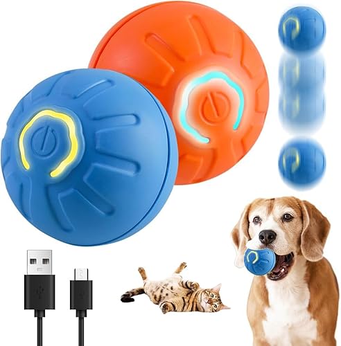 HOIDOKLY Interaktives Hundespielzeug, 2025 Neues Haustier Hüpfball Hundespielzeug mit intelligenter Weckfunktion, Wiederaufladbares, Hindernisvermeidendes Aktives Rollen (Blau+Orange) von HOIDOKLY