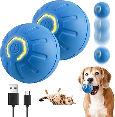 HOIDOKLY Interaktives Hundespielzeug, 2025 Neues Haustier Hüpfball Hundespielzeug mit intelligenter Weckfunktion, Wiederaufladbares, Hindernisvermeidendes Aktives Rollen (Blau-2PCS) von HOIDOKLY