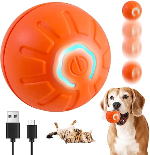 HOIDOKLY Interaktives Hundespielzeug, 2025 Neues Haustier Hüpfball Hundespielzeug mit intelligenter Weckfunktion, Wiederaufladbares, Hindernisvermeidendes Aktives Rollen (Orange) von HOIDOKLY