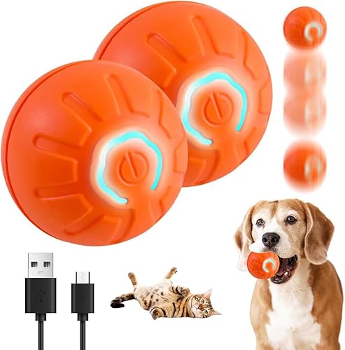 HOIDOKLY Interaktives Hundespielzeug, 2025 Neues Haustier Hüpfball Hundespielzeug mit intelligenter Weckfunktion, Wiederaufladbares, Hindernisvermeidendes Aktives Rollen (Orange-2pcs) von HOIDOKLY