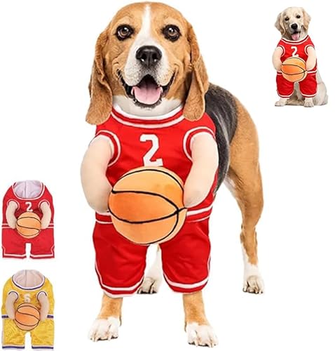 Hunde Basketball Kostüm, Hunde Basketball Kostüm Mit Ball, Hunde Basketball Halloween Kostüm, Basketball Star Haustier Kostüm, Hunde Basketballtrikot für Kleine, Mittelgroße, Große Hunde (Rot, S) von HOIDOKLY