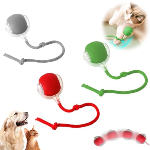 Interaktives Katzenballspielzeug, Interaktives Hundeball, Automatisches Katzenballspielzeug mit Schnurimitationsmaus, Rollendes Katzenballspielzeug, Interactive Rolling Dog Ball (Grau+Grün+Rot) von HOIDOKLY