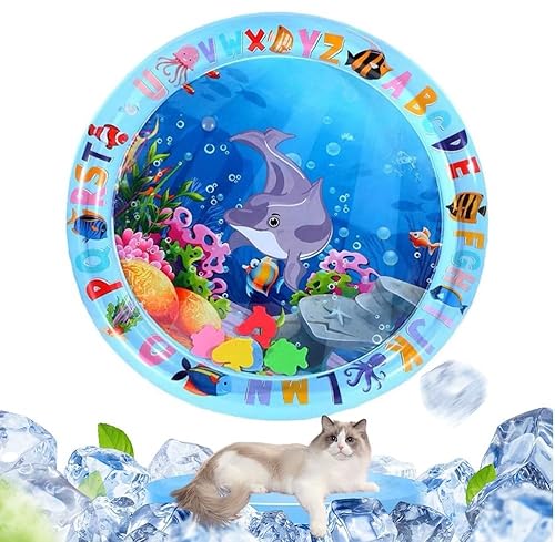 Wassersensor-Spielmatte für Katzen, 2024 Neue Interaktive Wassersensor Spielmatte, Aufblasbare Wassermatte mit Kühlem Komfort, Wassersensor-Pad zum Spielen von Haustieren und Kindern (O, 60 * 60CM) von HOIDOKLY