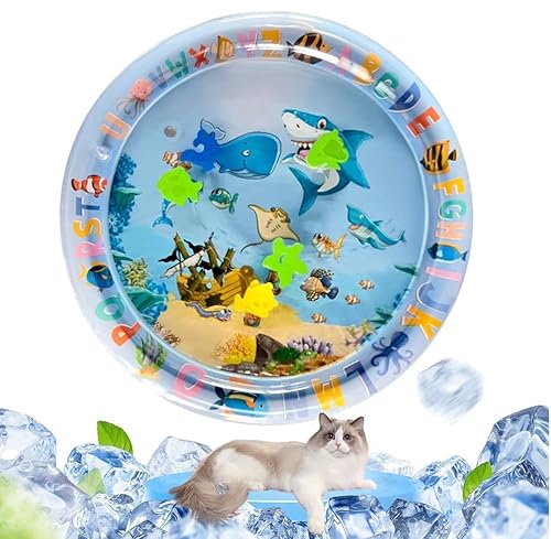 Wassersensor-Spielmatte für Katzen, 2024 Neue Interaktive Wassersensor Spielmatte, Aufblasbare Wassermatte mit Kühlem Komfort, Wassersensor-Pad zum Spielen von Haustieren und Kindern (P, 60 * 60CM) von HOIDOKLY