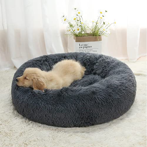 HOJKOUD Hundebett，hundekörbchen，katzenbett,waschbares hundebett,Flauschiges hundebett für große, mittelgroße & kleine Hunde. (80CM, dunkelgrau) von HOJKOUD